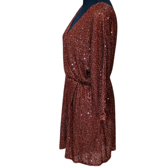 Club L London Dress Mini Orange Brown V-Neck Scoop Back Sequined Formal Sz 8 US - Picture 2 of 9